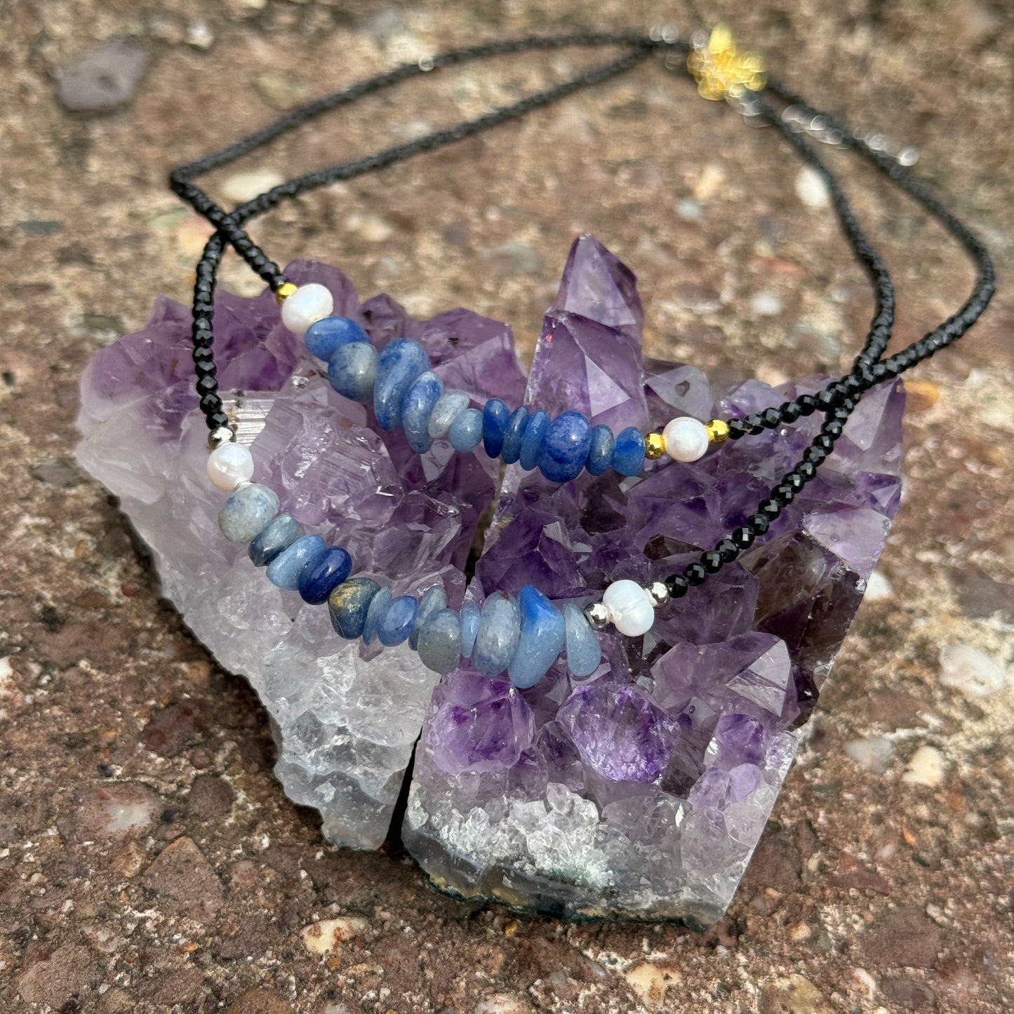 Black Tourmaline and Blue Aventurine Choker Necklace