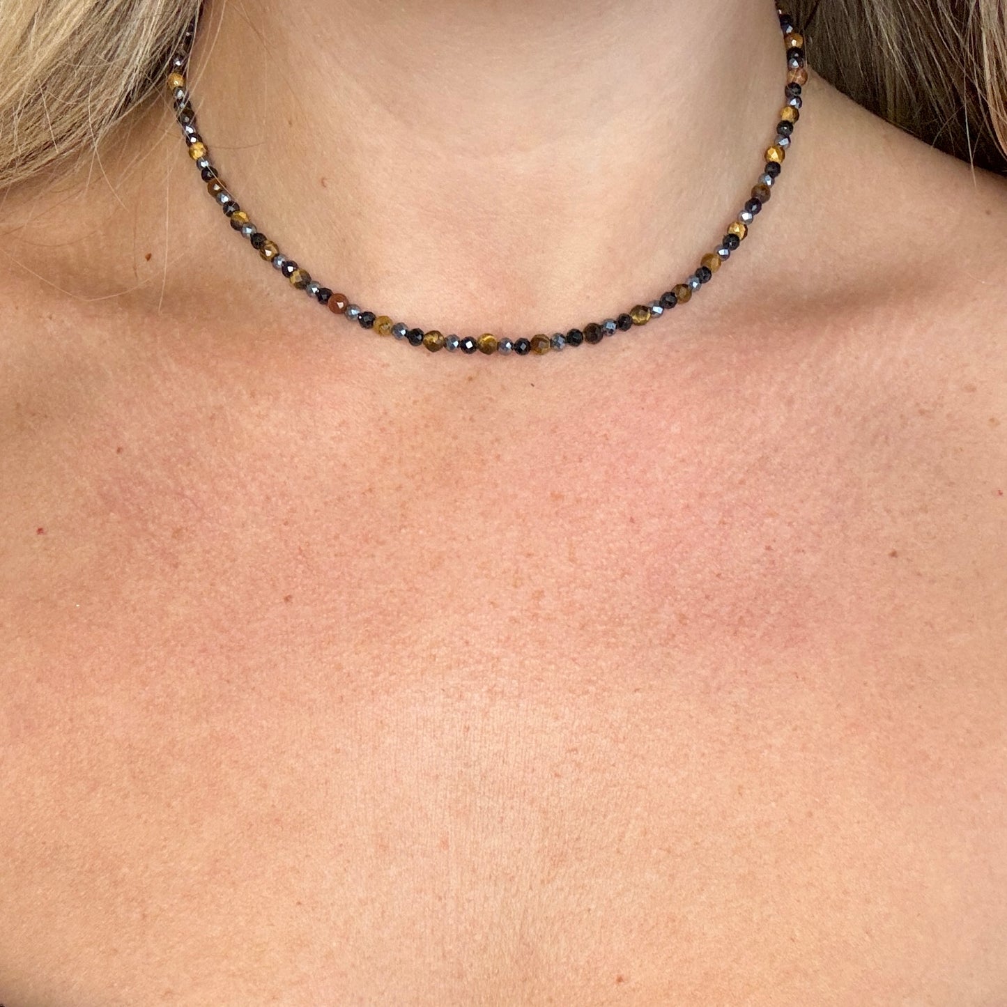 Ultimate Protection Choker Necklace - Tigers Eye, Hematite & Black Tourmaline
