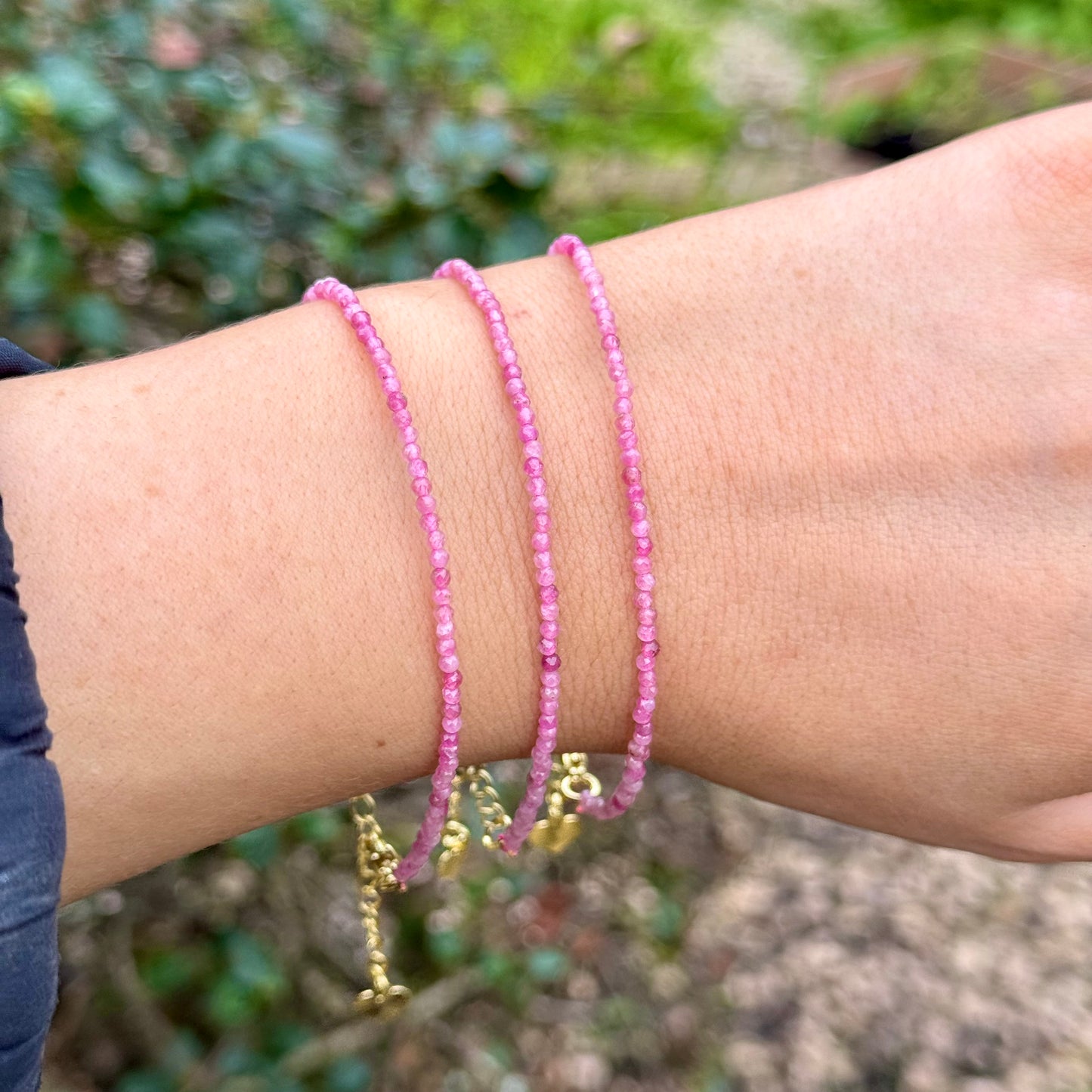 Pink Tourmaline Minimalist Beaded Bracelet