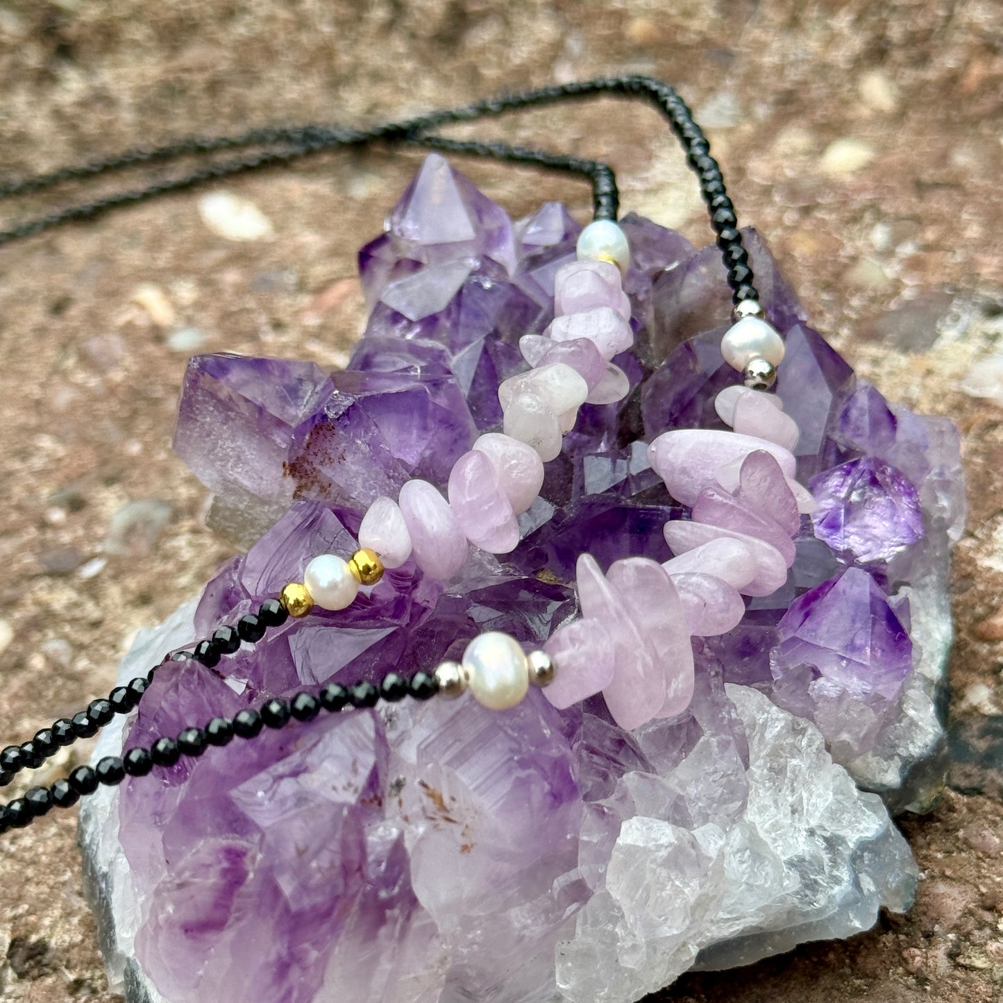 Black Tourmaline and Kunzite Choker Necklace