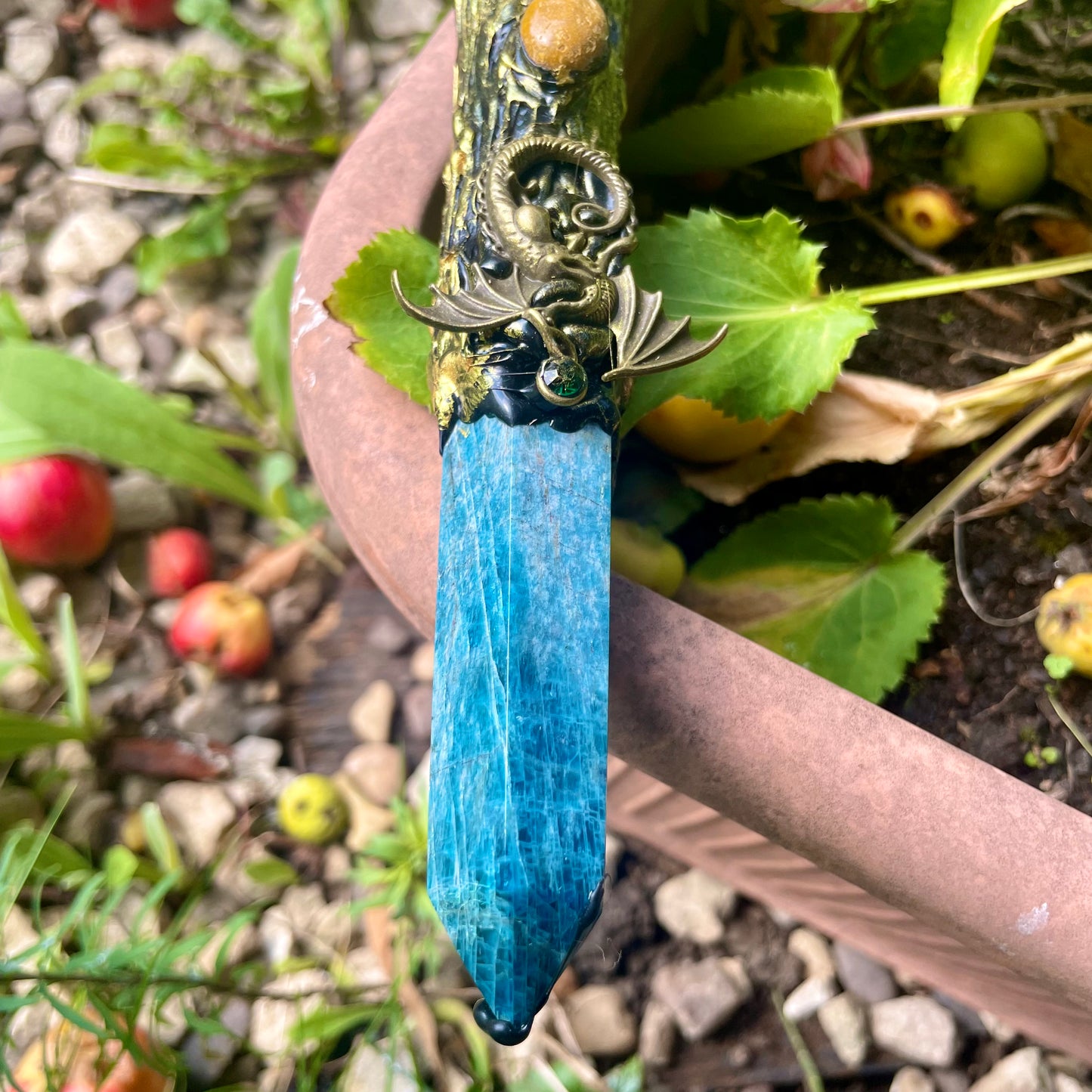 Apatite Point & Dragon Detail Besom Broomstick