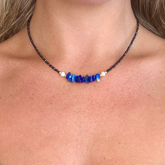 Black Tourmaline and Lapis Lazuli Choker Necklace