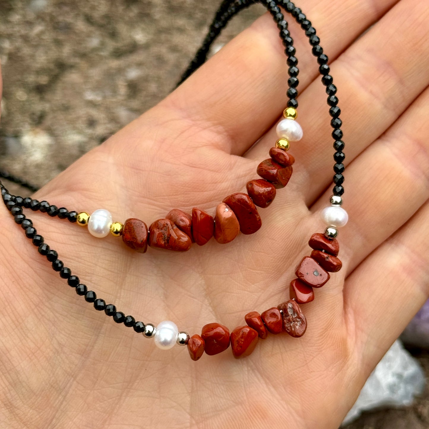 Black Tourmaline and Red Jasper Choker Necklace
