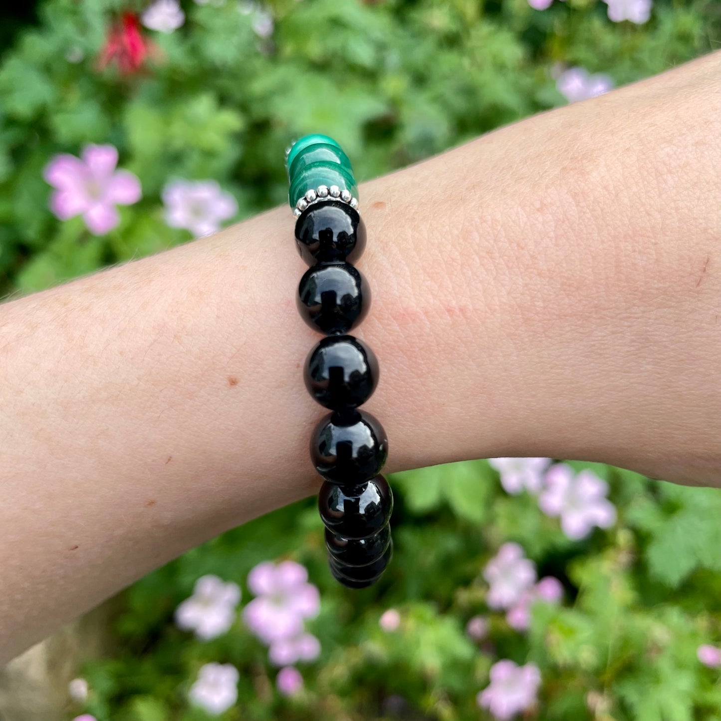 Black Tourmaline & Malachite Beaded Bracelet