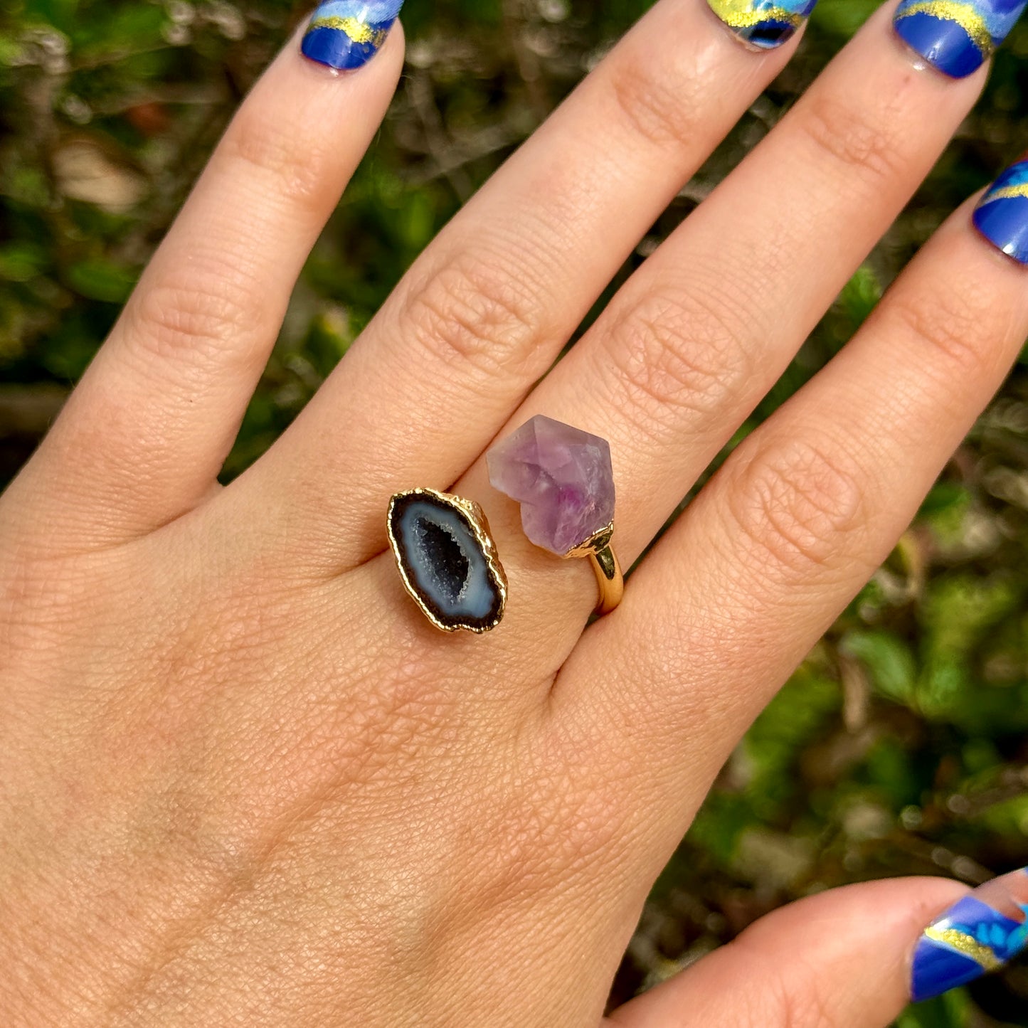Amethyst and Druzy Agate Adjustable Ring
