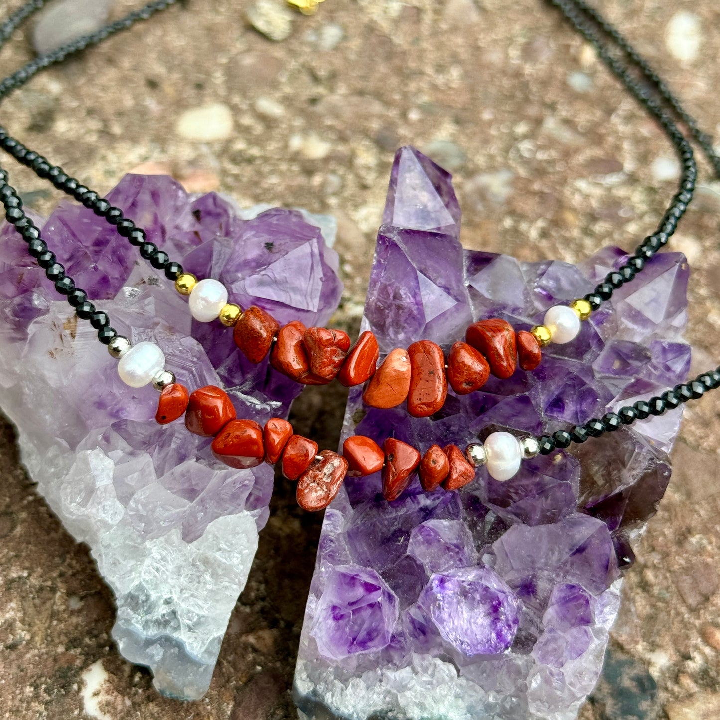 Black Tourmaline and Red Jasper Choker Necklace