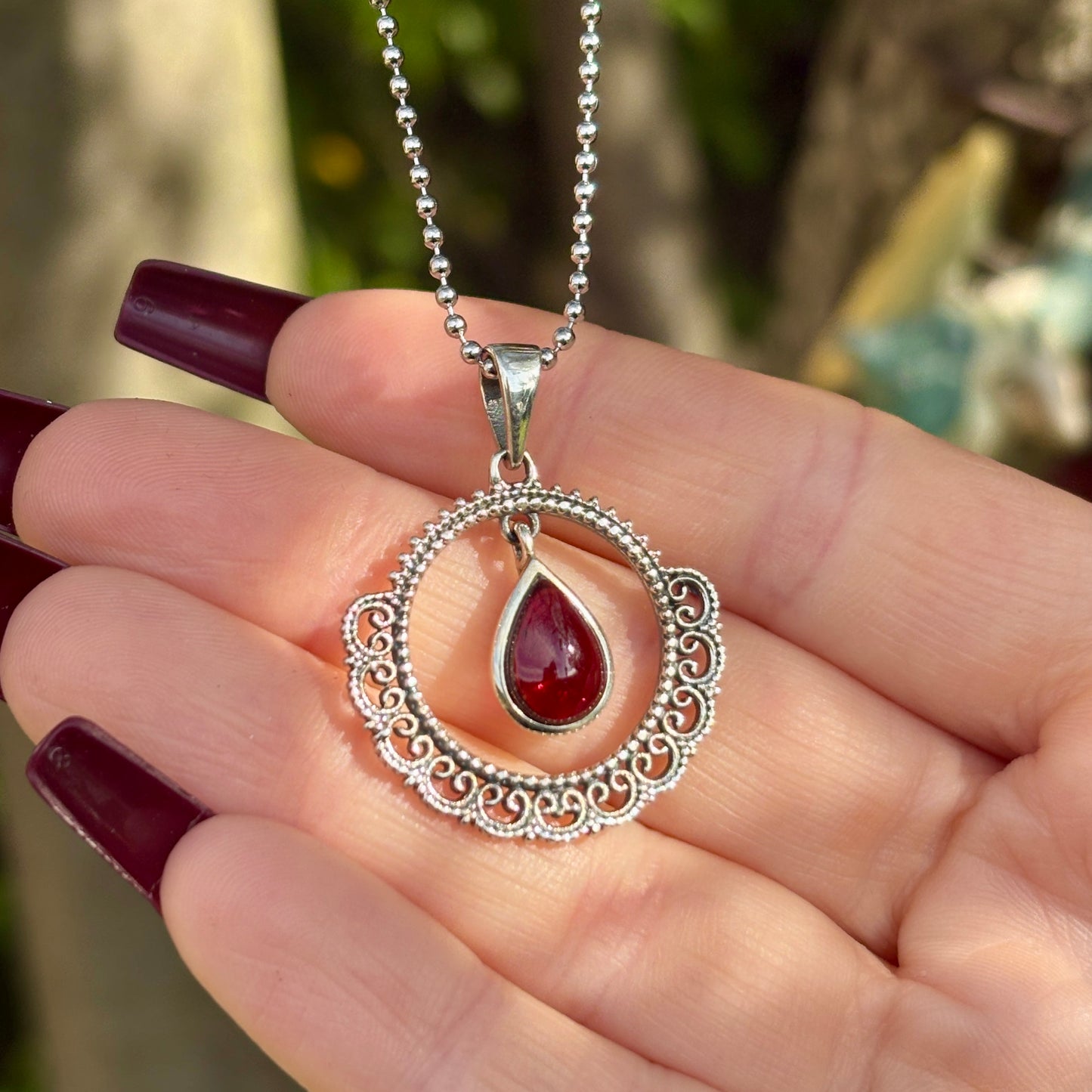 Red Garnet 925 Silver Pendant - Dark Femme Collection
