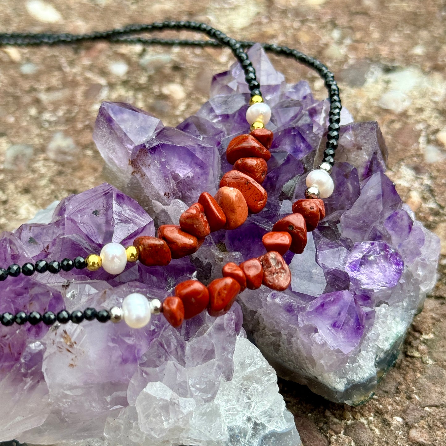 Black Tourmaline and Red Jasper Choker Necklace
