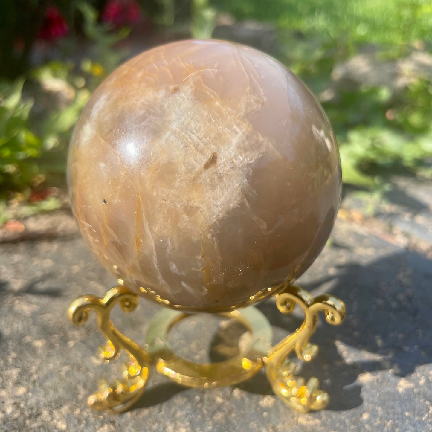 Flashy Moonstone Sphere with Stand 463g