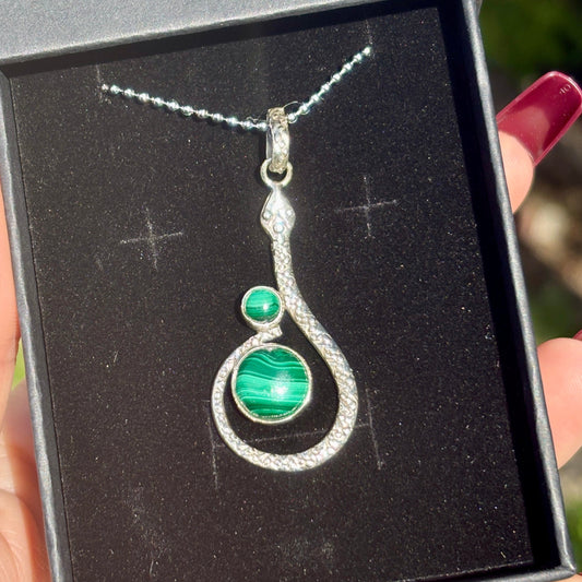 Malachite Snake 925 Silver Pendant - Dark Femme Collection