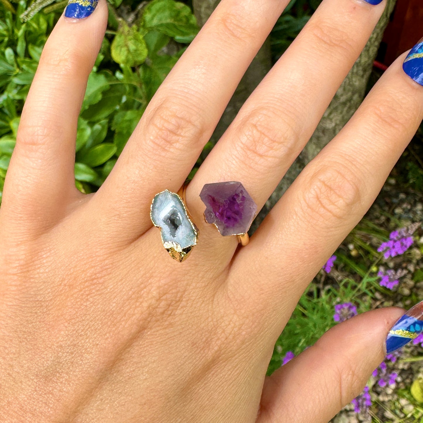 Amethyst and Druzy Agate Adjustable Ring