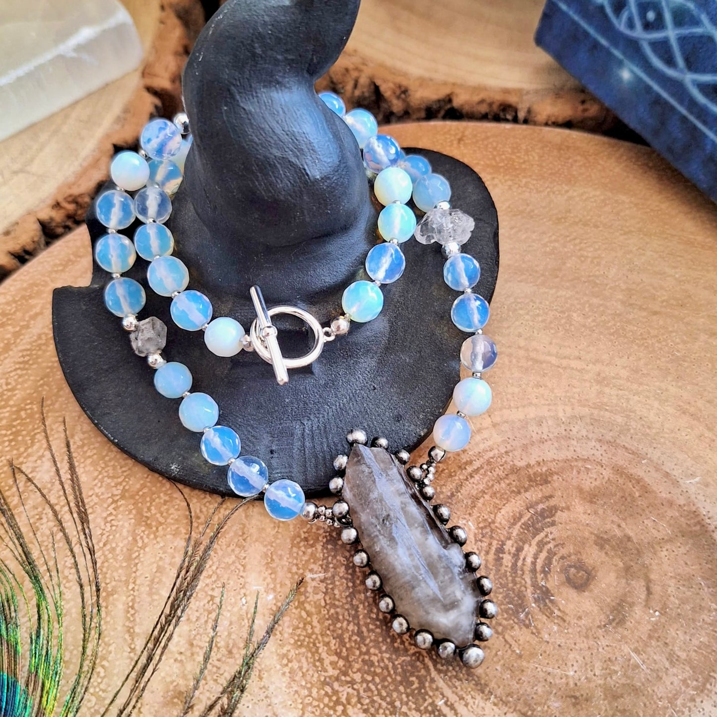 Opalite, Herkimer Diamond & Smoky Quartz Necklace