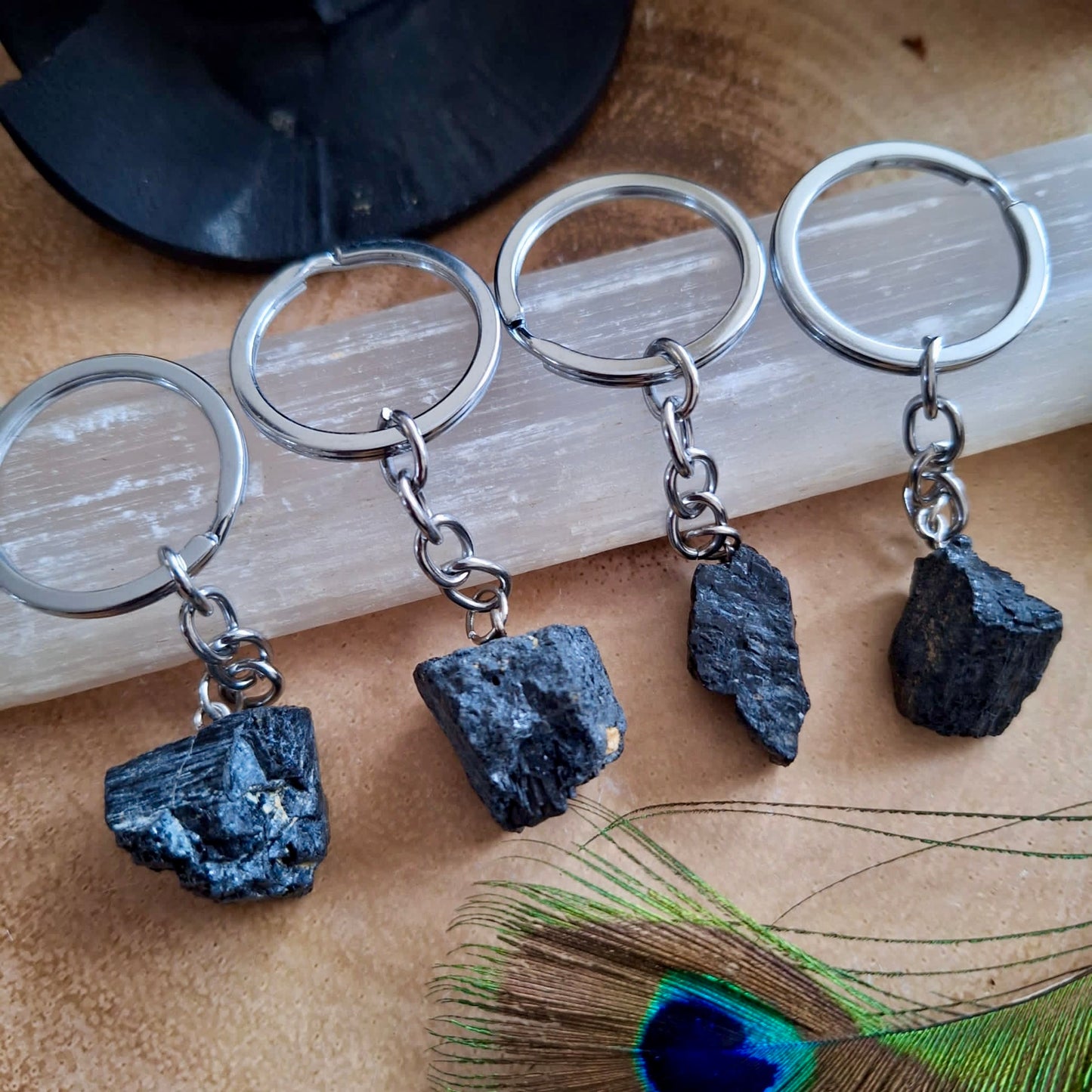 Raw Black Tourmaline Protection Keyring