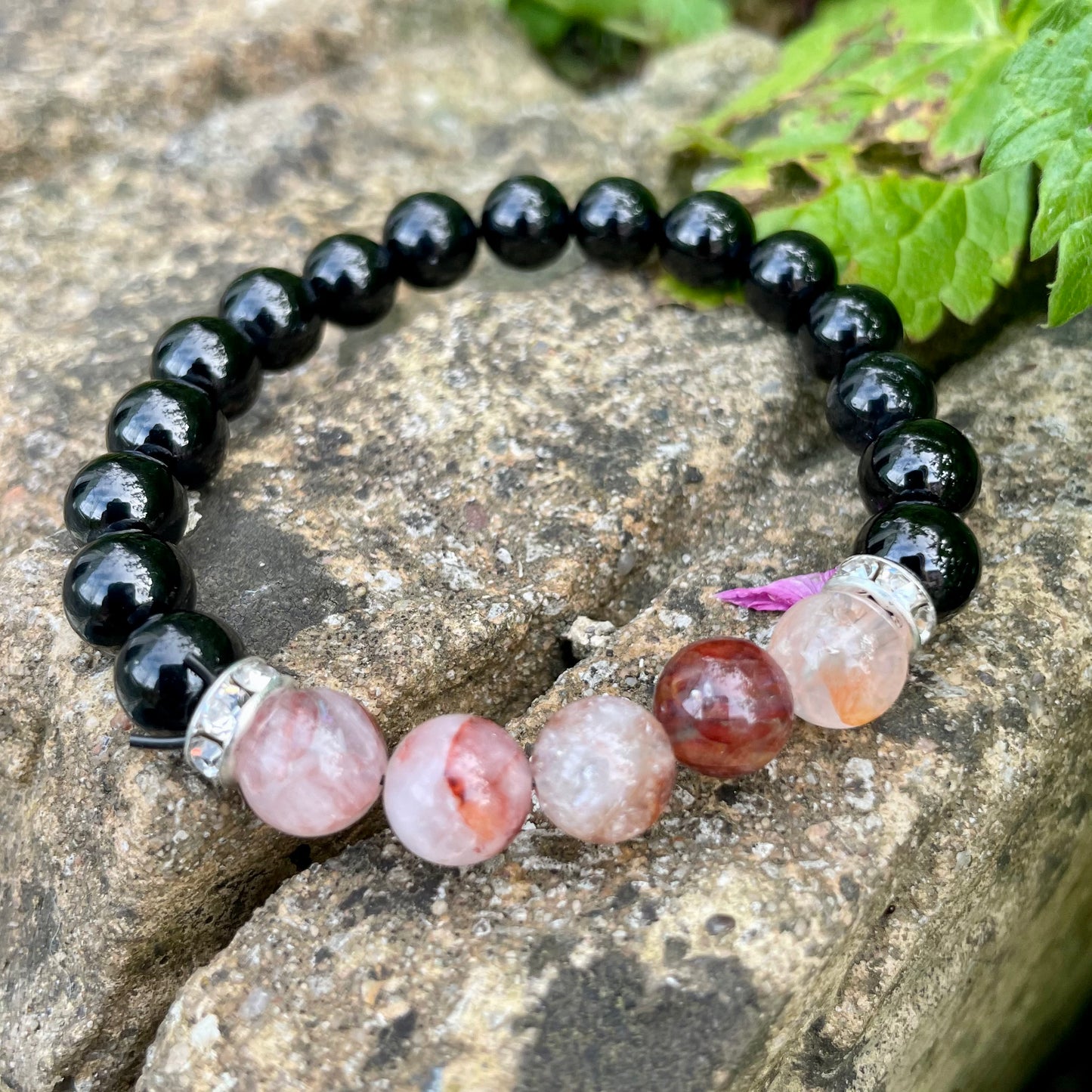 Black Tourmaline & Hematoid Fire Quartz Beaded Bracelet