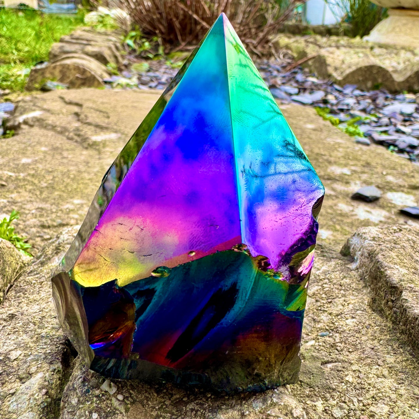 Black Obsidian Titanium Aura Half Polished Points 250-300g