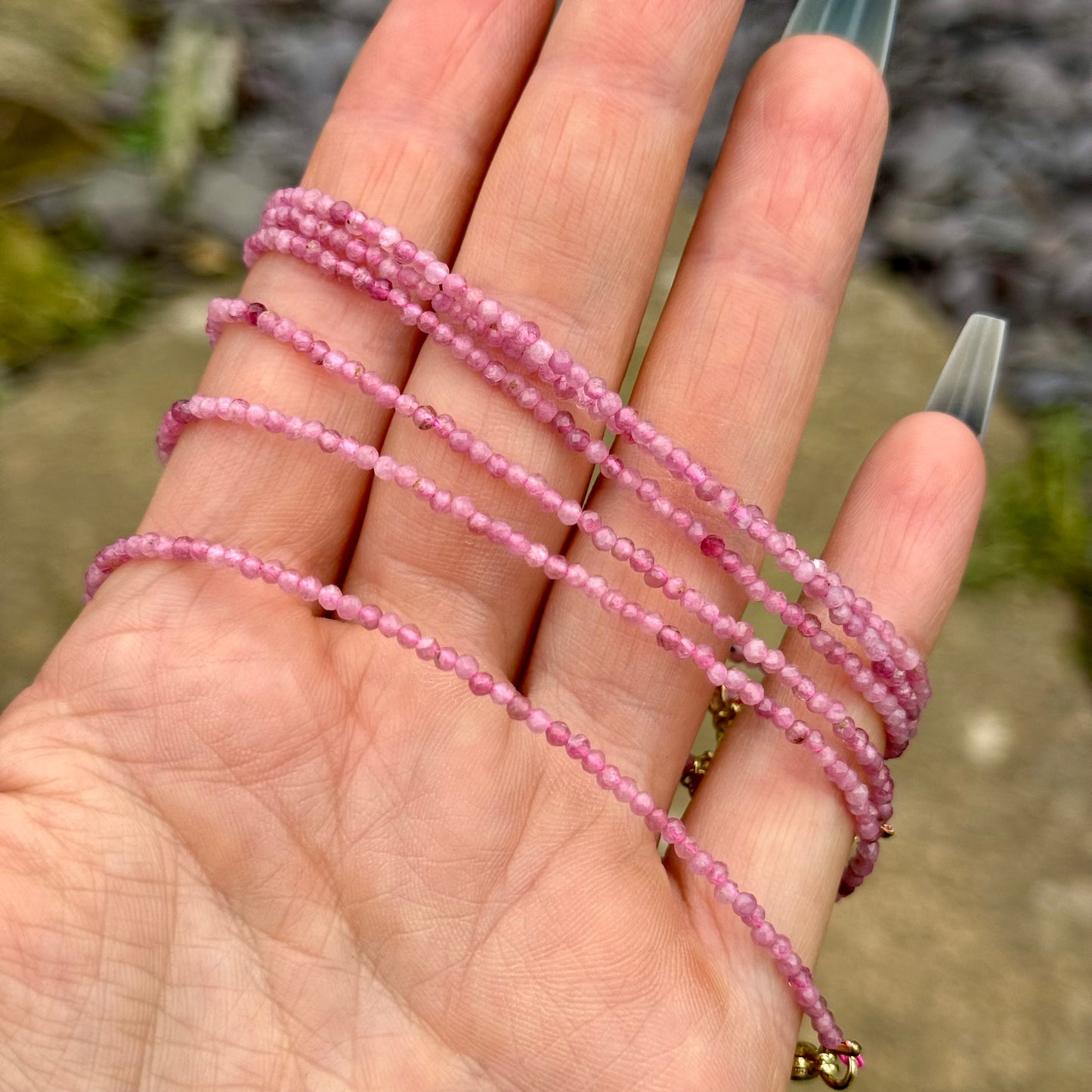 Pink Tourmaline Minimalist Beaded Bracelet