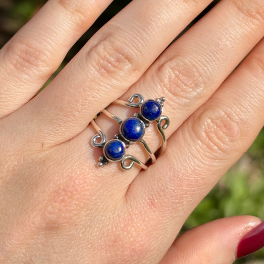 Lapis Lazuli 925 Silver Triple Ring (SIZE R/S) - Dark Femme Collection