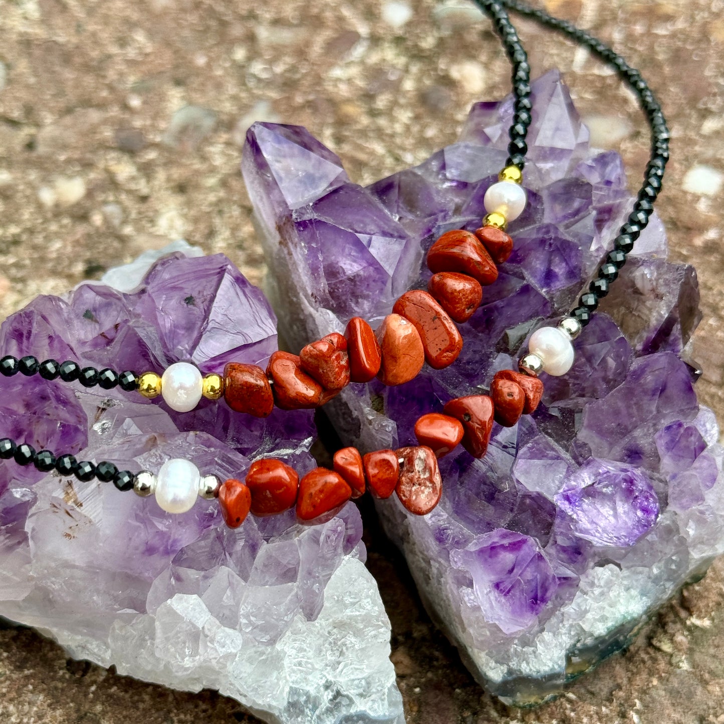 Black Tourmaline and Red Jasper Choker Necklace