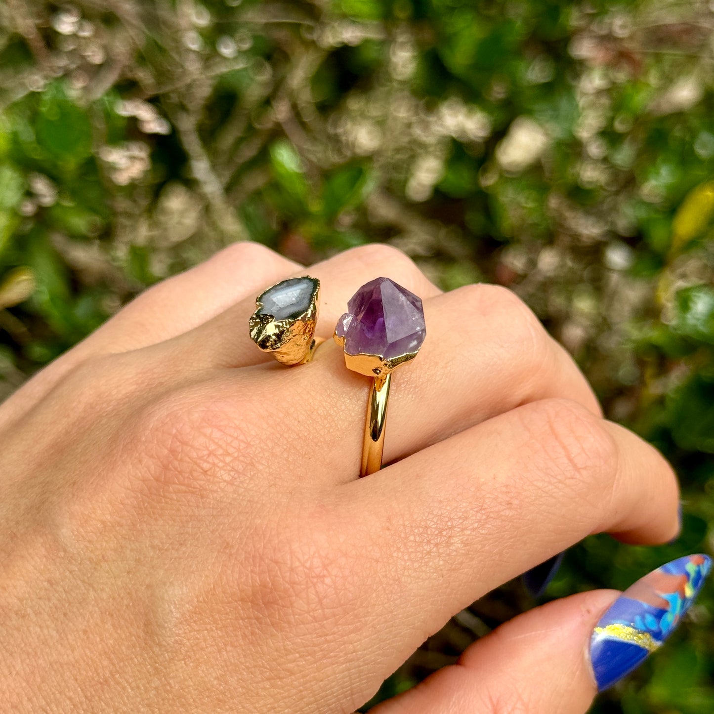 Amethyst and Druzy Agate Adjustable Ring