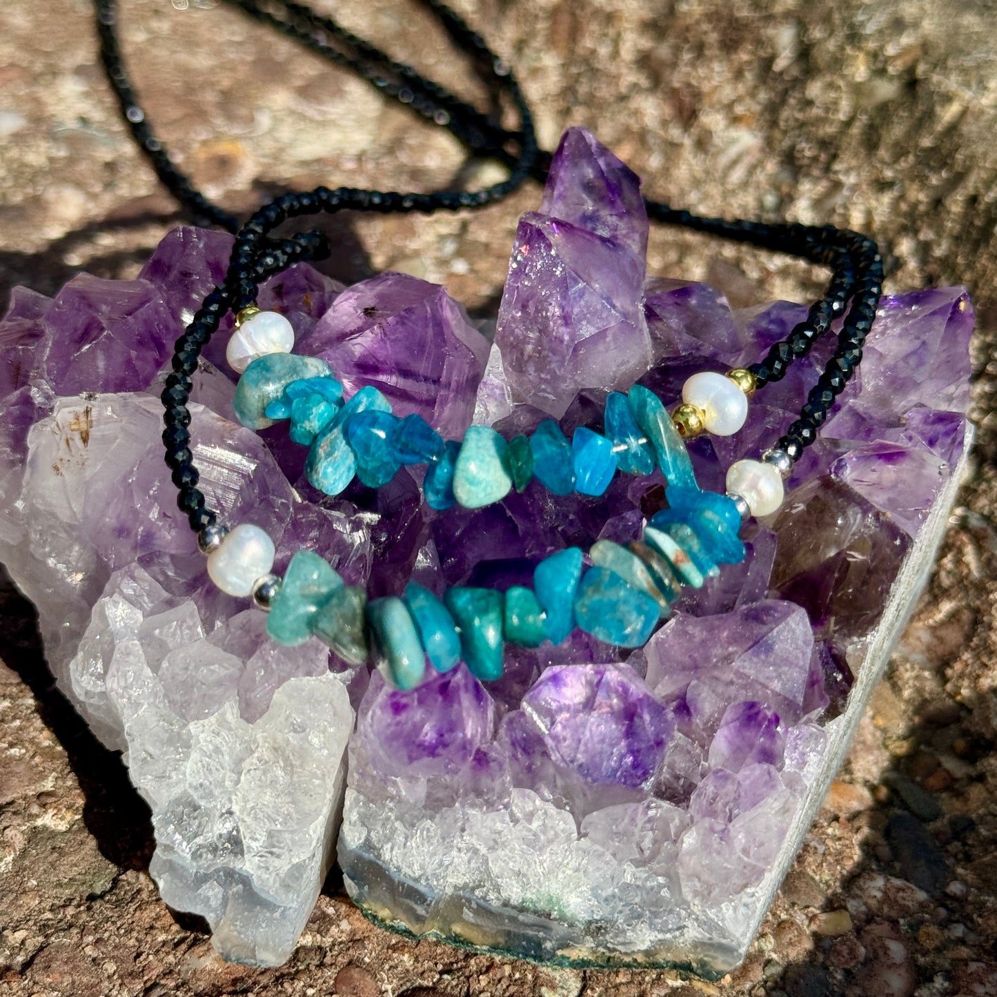 Black Tourmaline and Apatite Choker Necklace