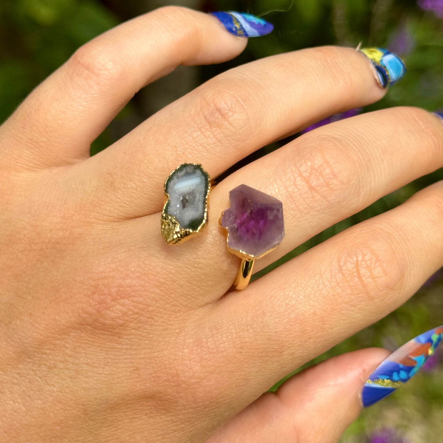 Amethyst and Druzy Agate Adjustable Ring