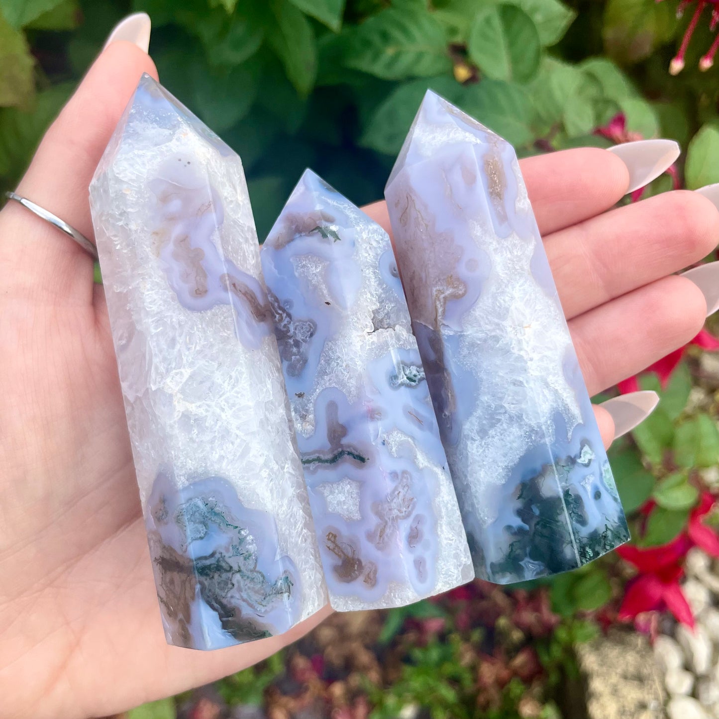 Blue Moss Agate with Druzy Quartz Towers - choose your own!