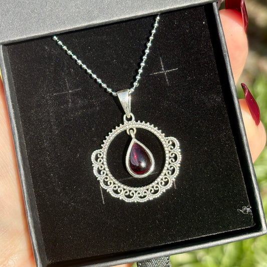 Red Garnet 925 Silver Pendant - Dark Femme Collection