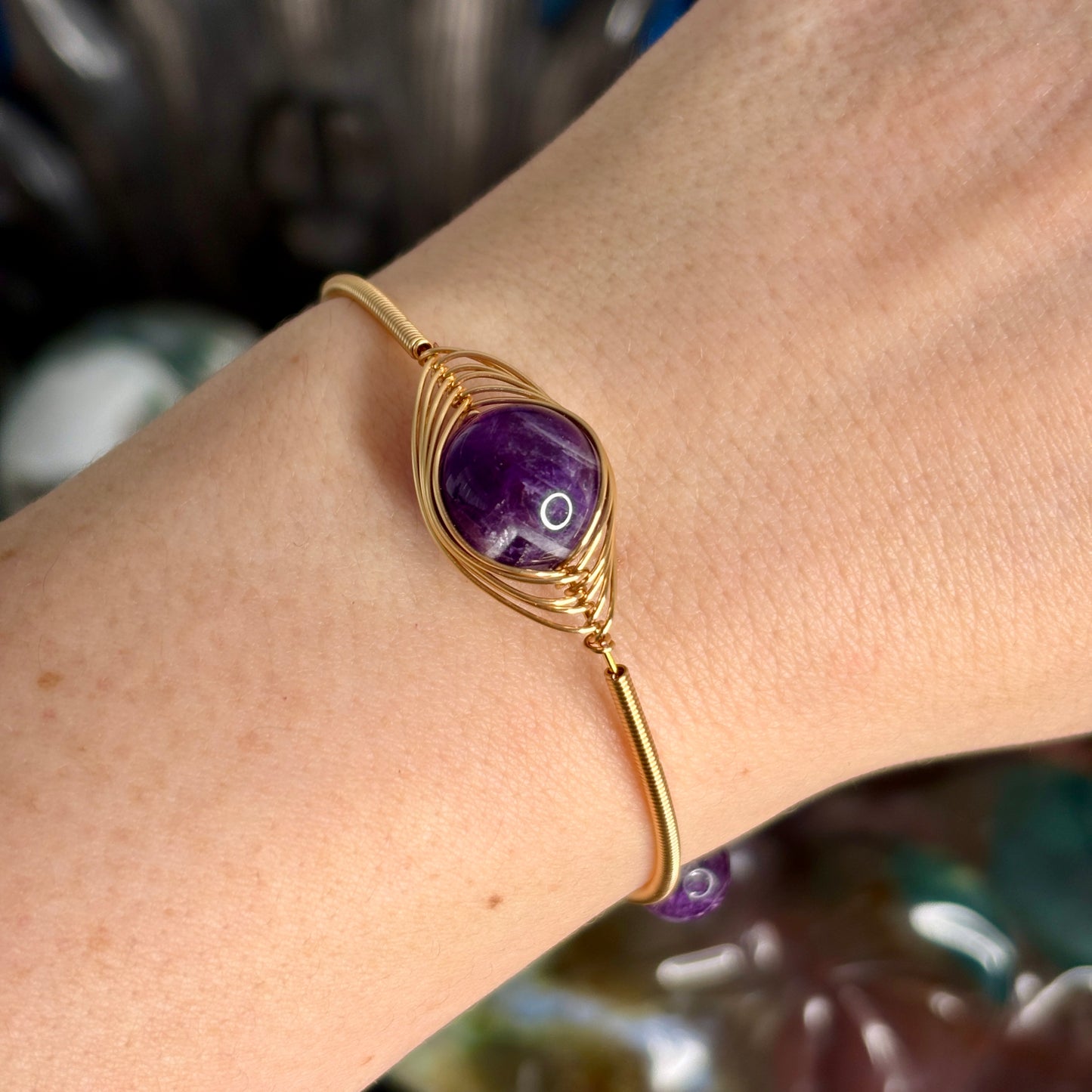 Amethyst Minimalist Wrap Around Gold Bangle