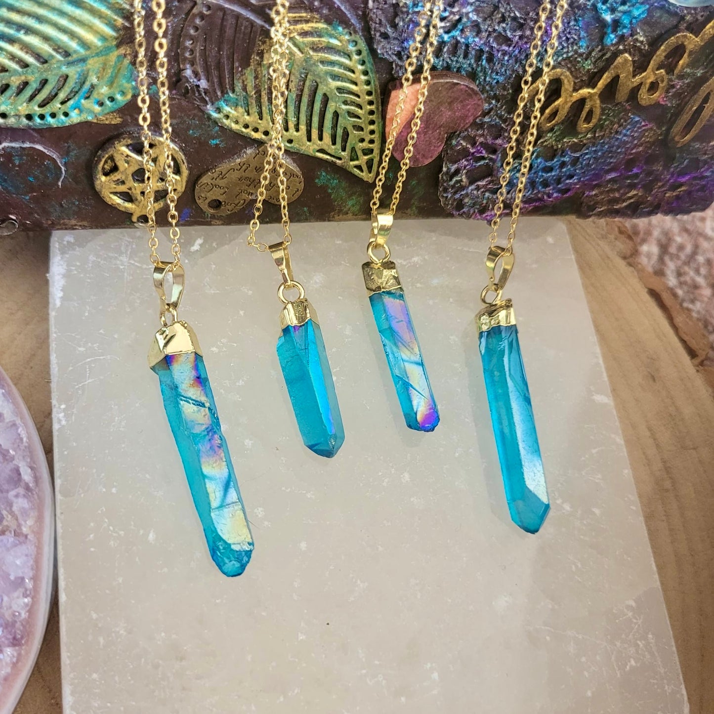 Aqua Aura Raw Point Necklace