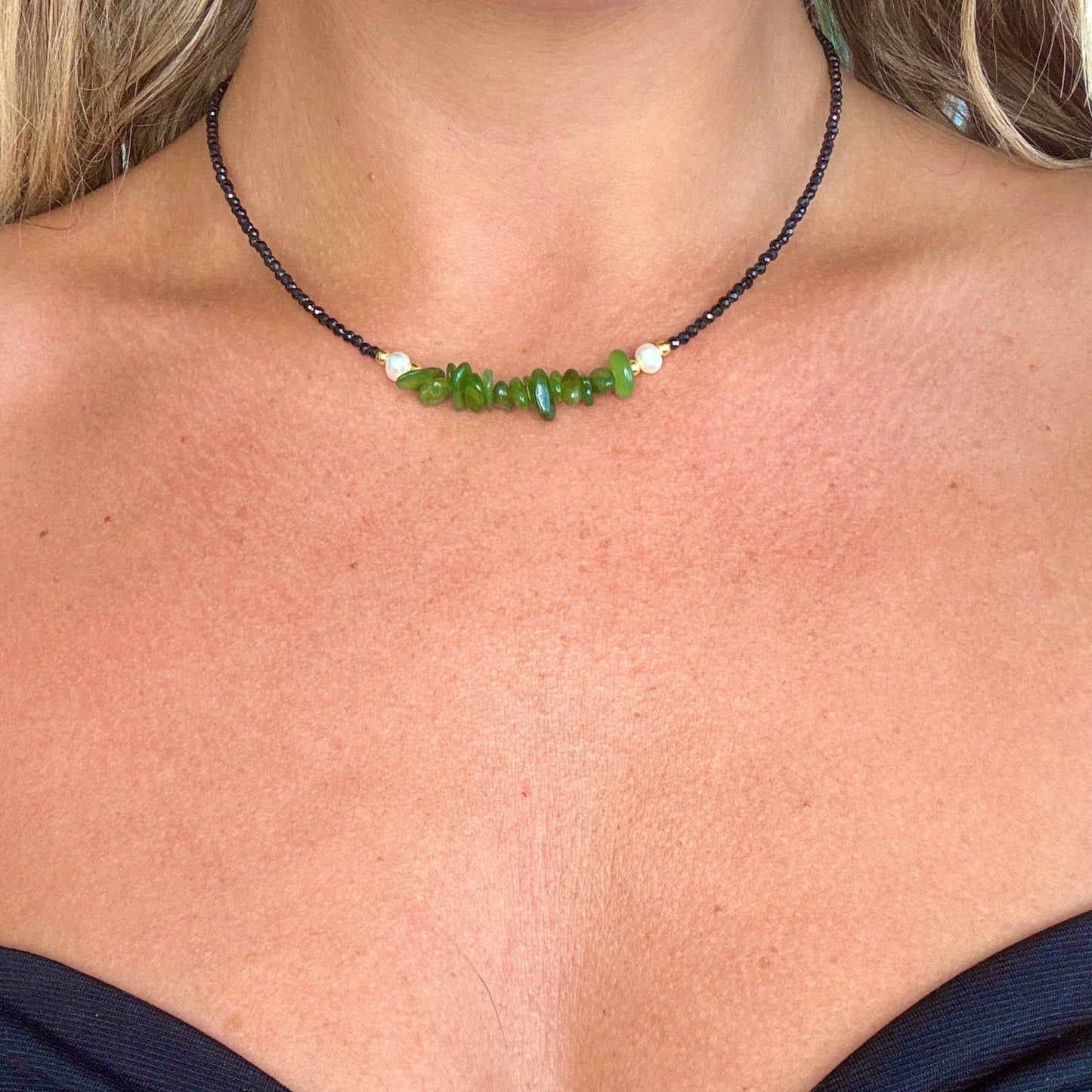 Black Tourmaline and Nephrite Jade Choker Necklace