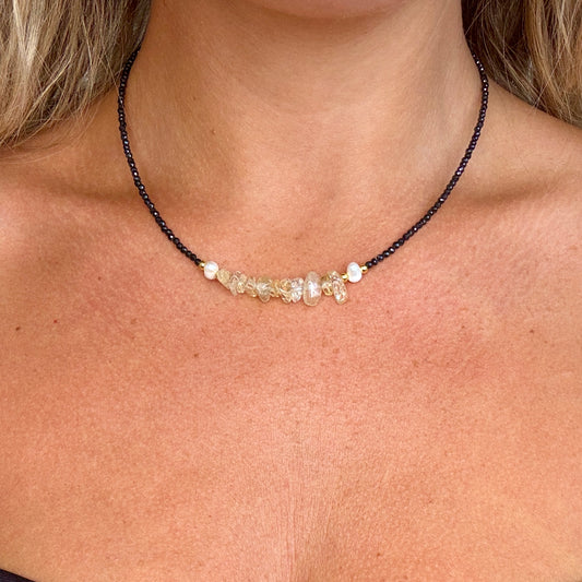 Black Tourmaline and Citrine Choker Necklace