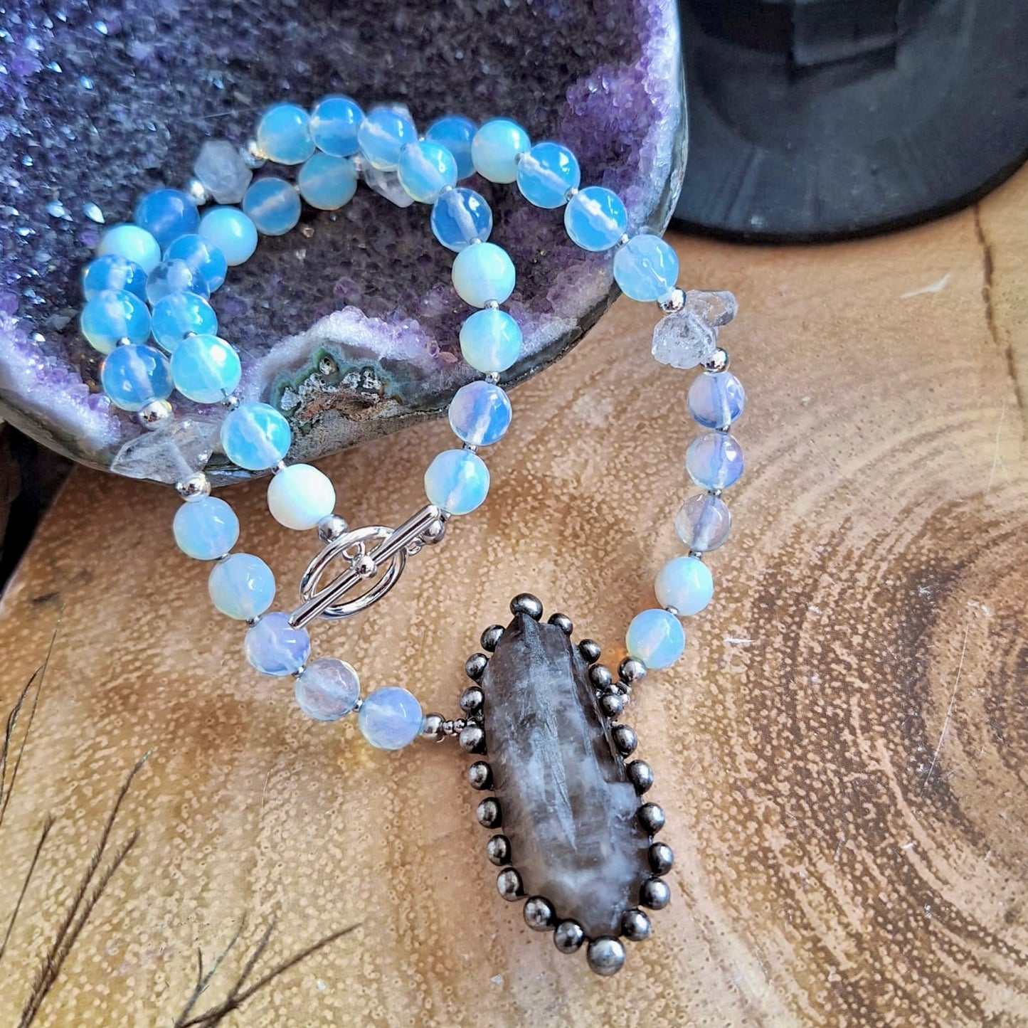 Opalite, Herkimer Diamond & Smoky Quartz Necklace