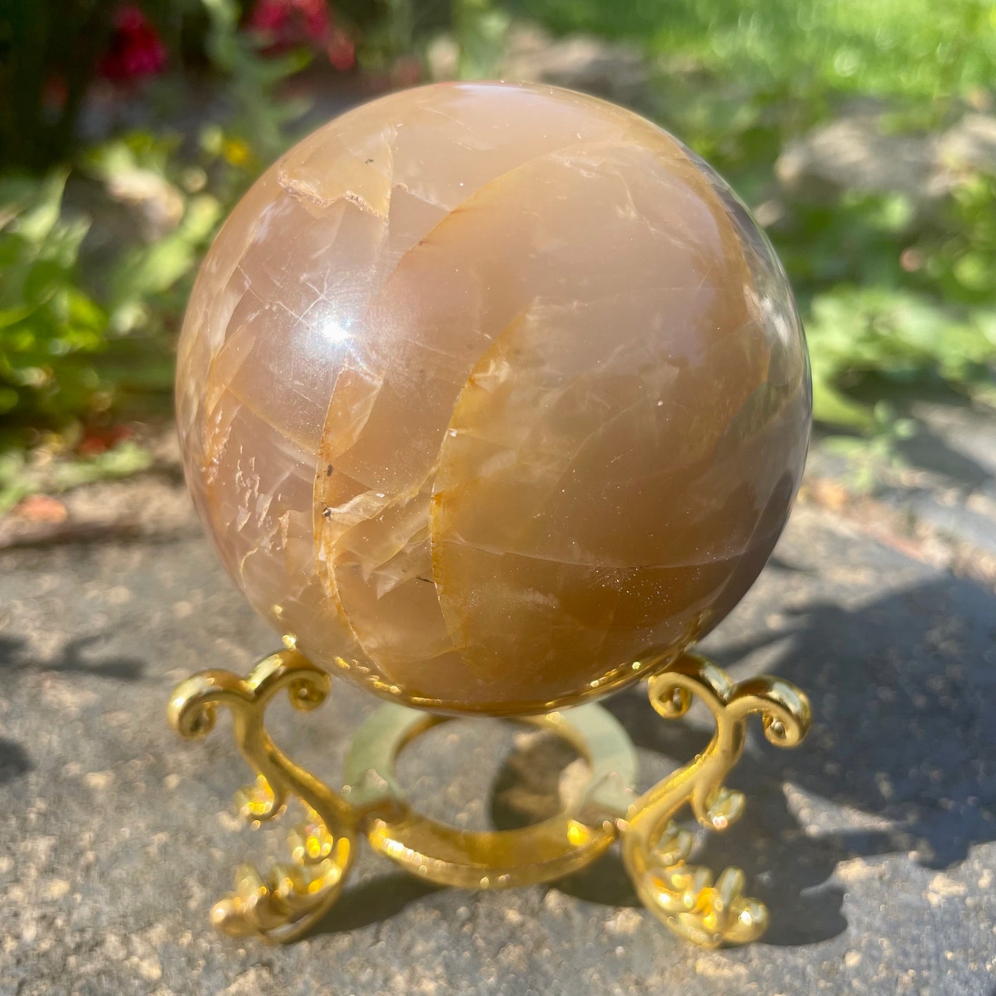 Flashy Moonstone Sphere with Stand 463g