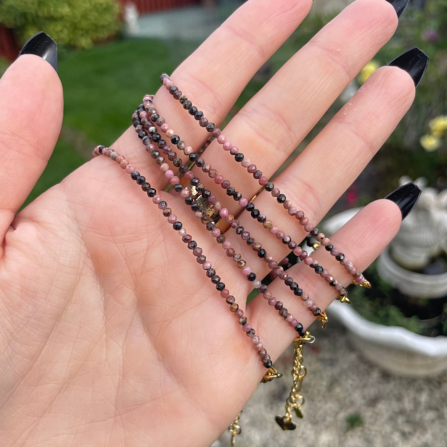 Rhodonite Minimalist Bracelet 🩷🖤
