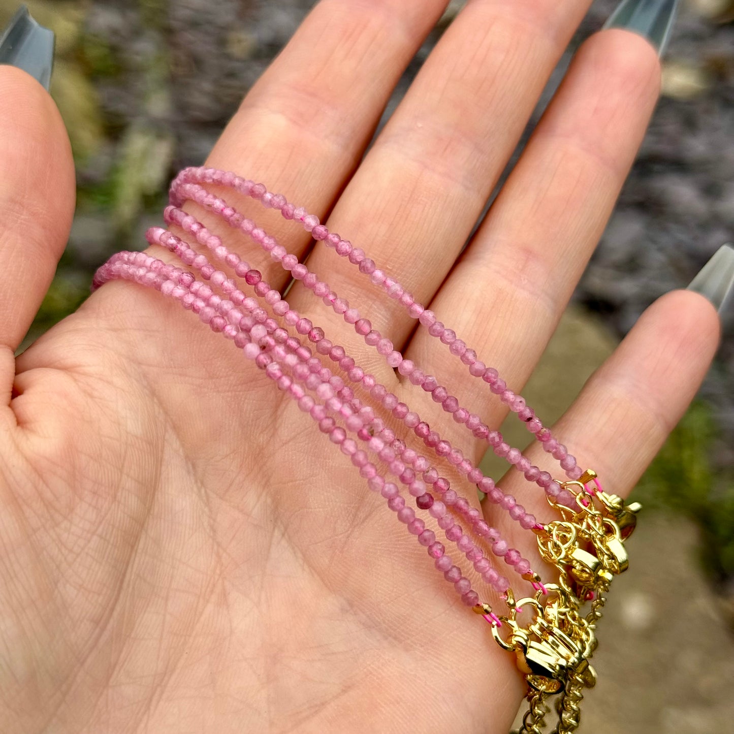 Pink Tourmaline Minimalist Beaded Bracelet