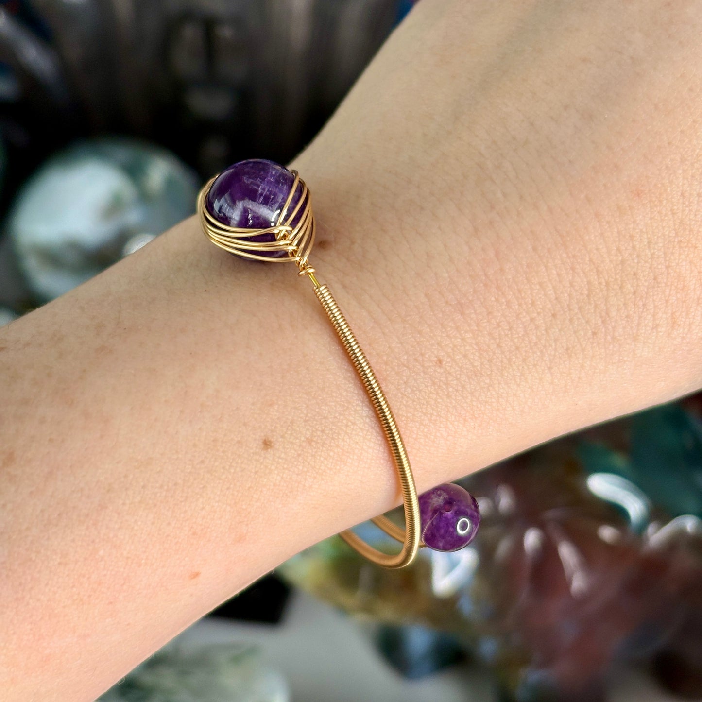 Amethyst Minimalist Wrap Around Gold Bangle