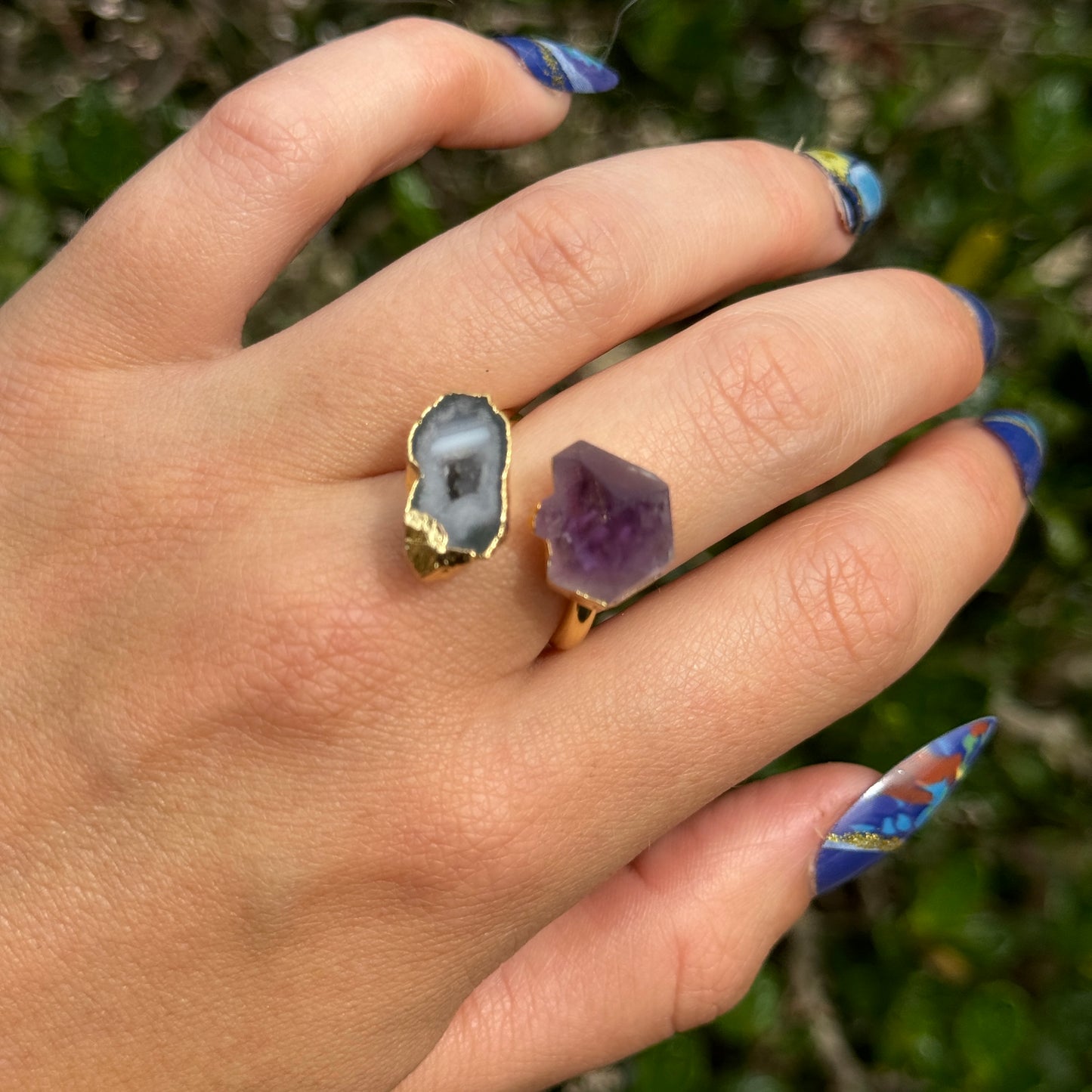 Amethyst and Druzy Agate Adjustable Ring
