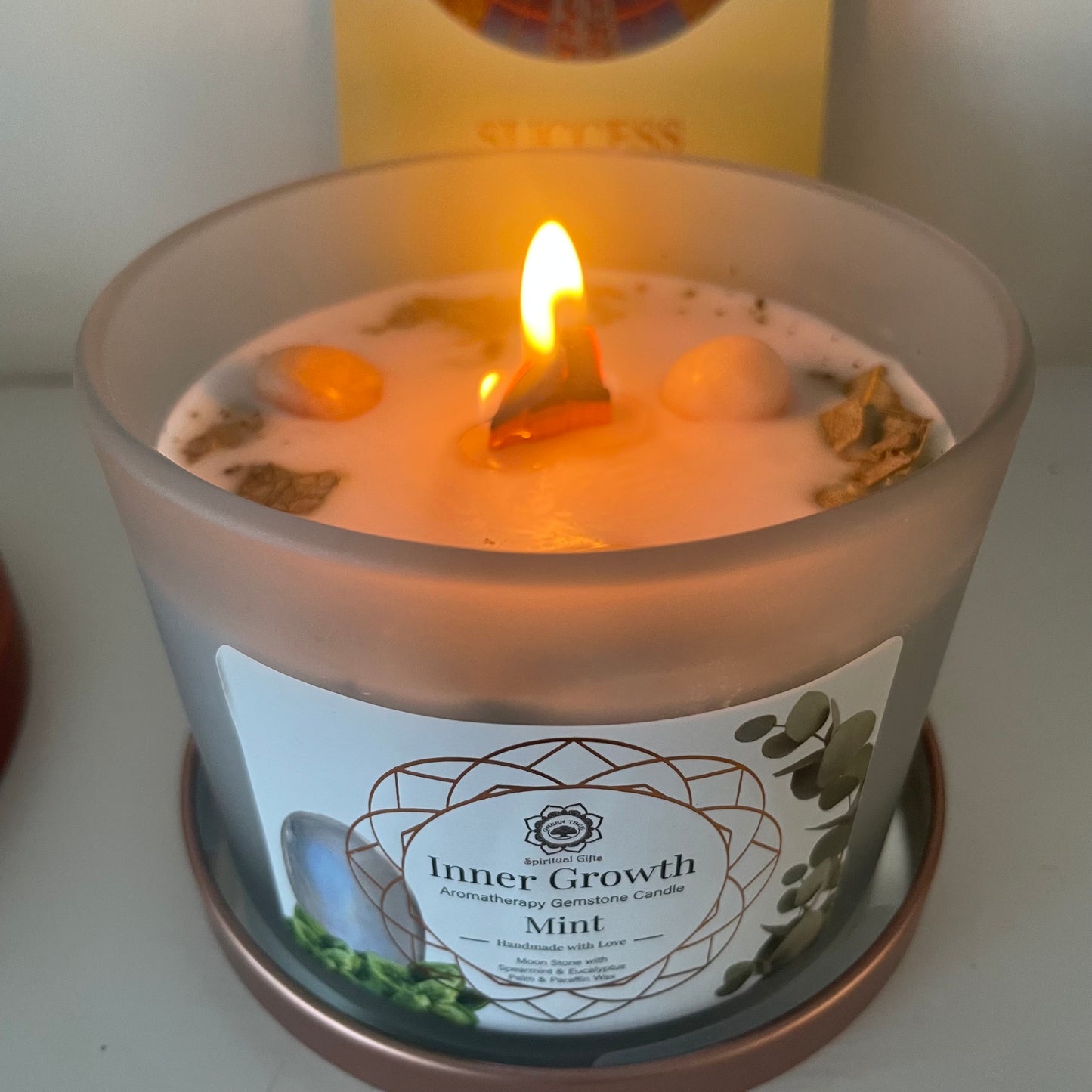 Mint and Moonstone Crystal Candle - Inner Growth