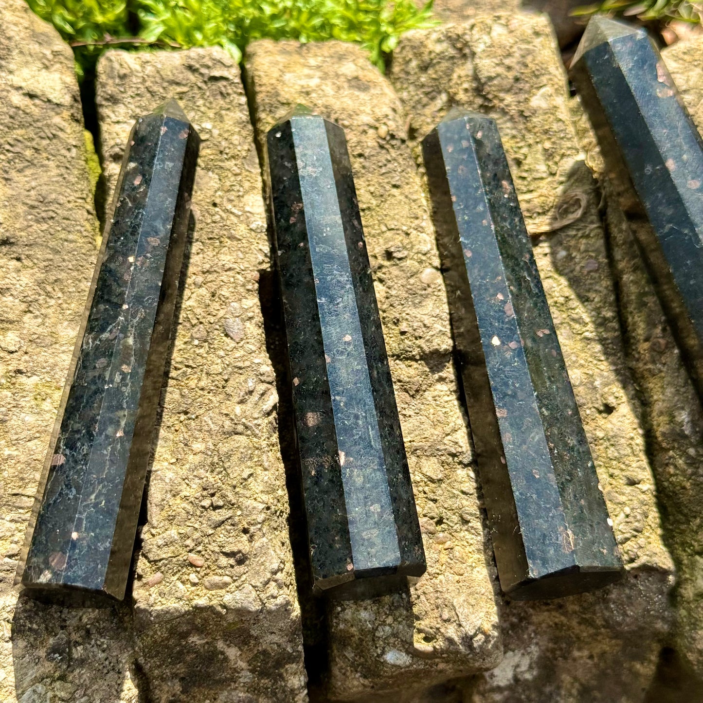 Coppernite (Indian Nuummite) 10cm Towers