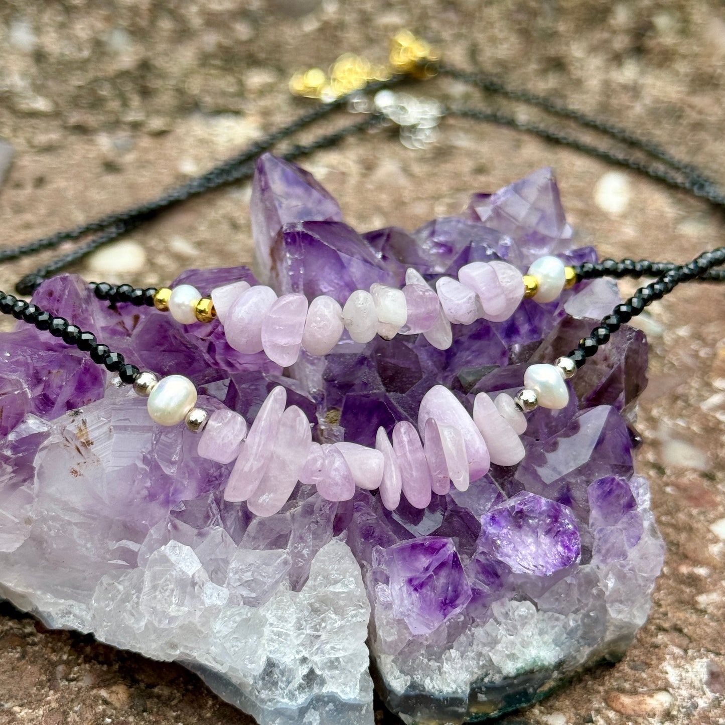 Black Tourmaline and Kunzite Choker Necklace