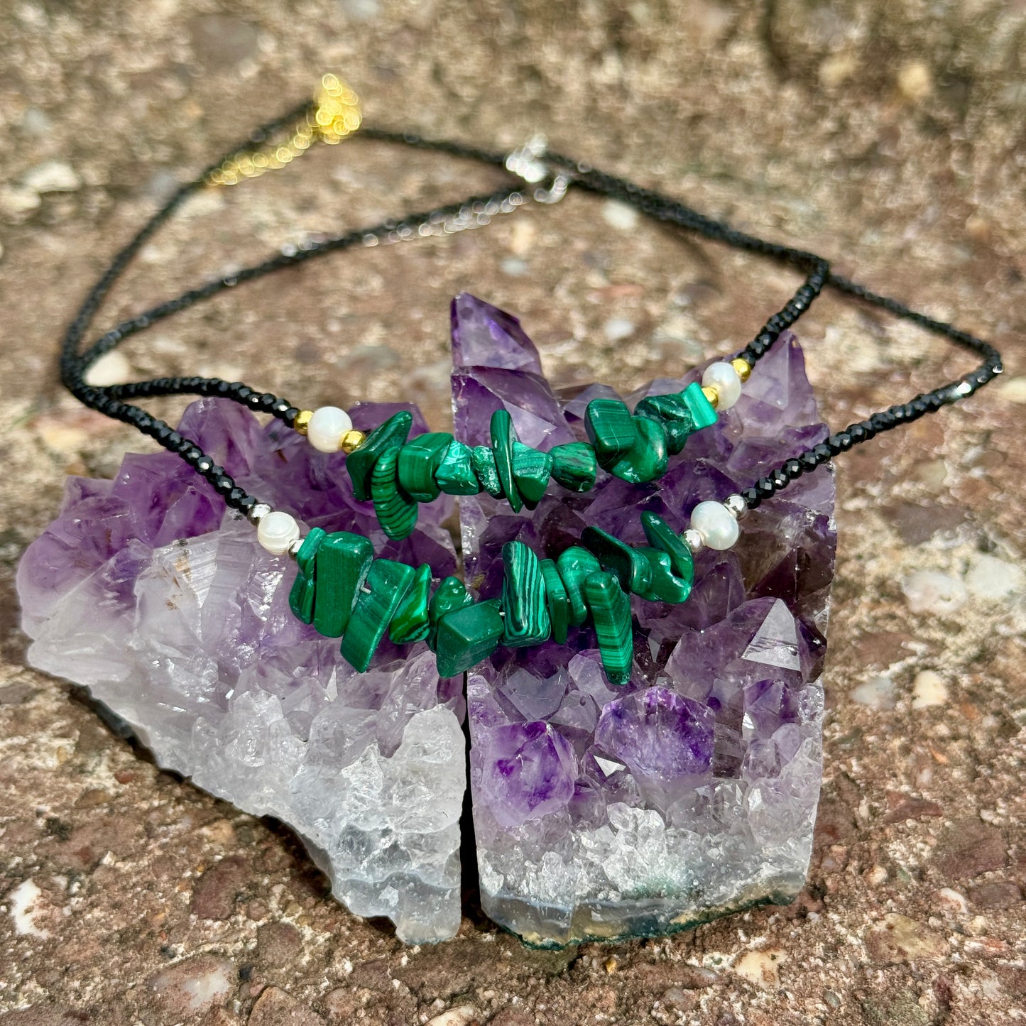 Black Tourmaline and Malachite Choker Necklace