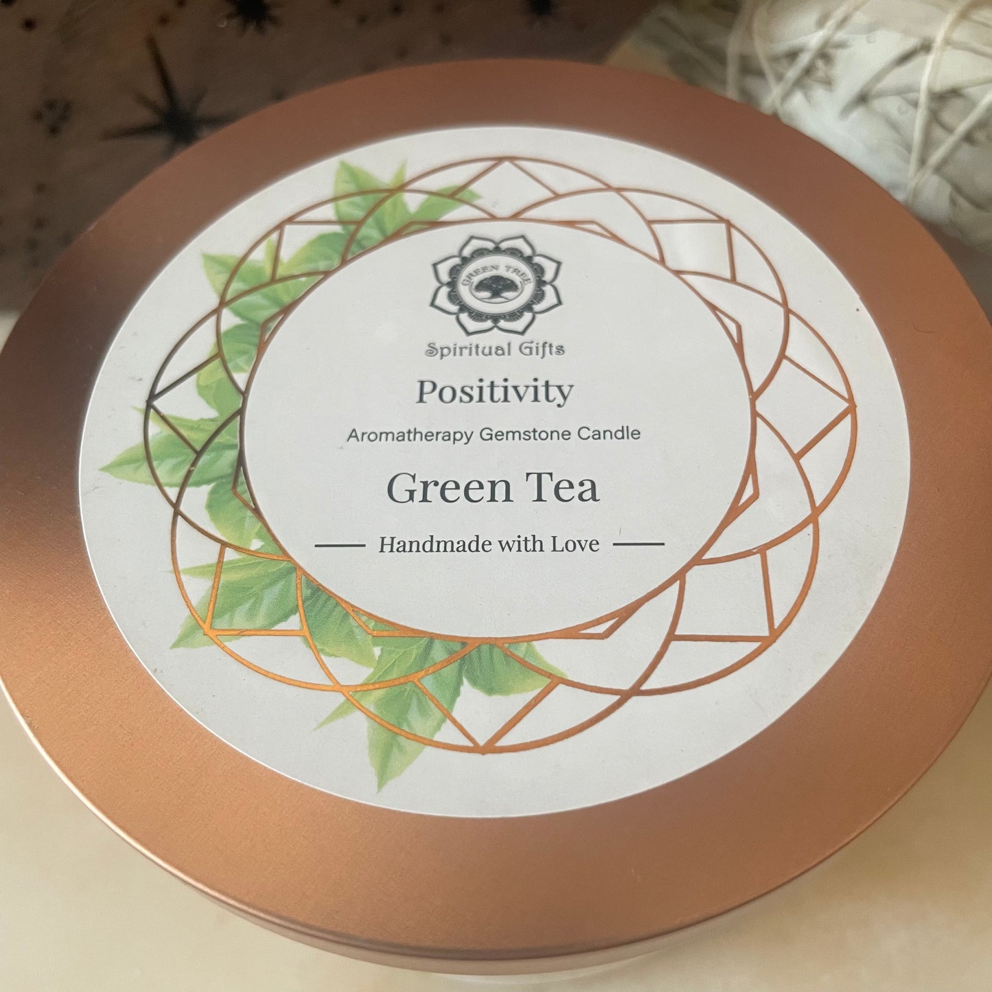 Green Tea and Citrine Gemstone Candle - Positivity