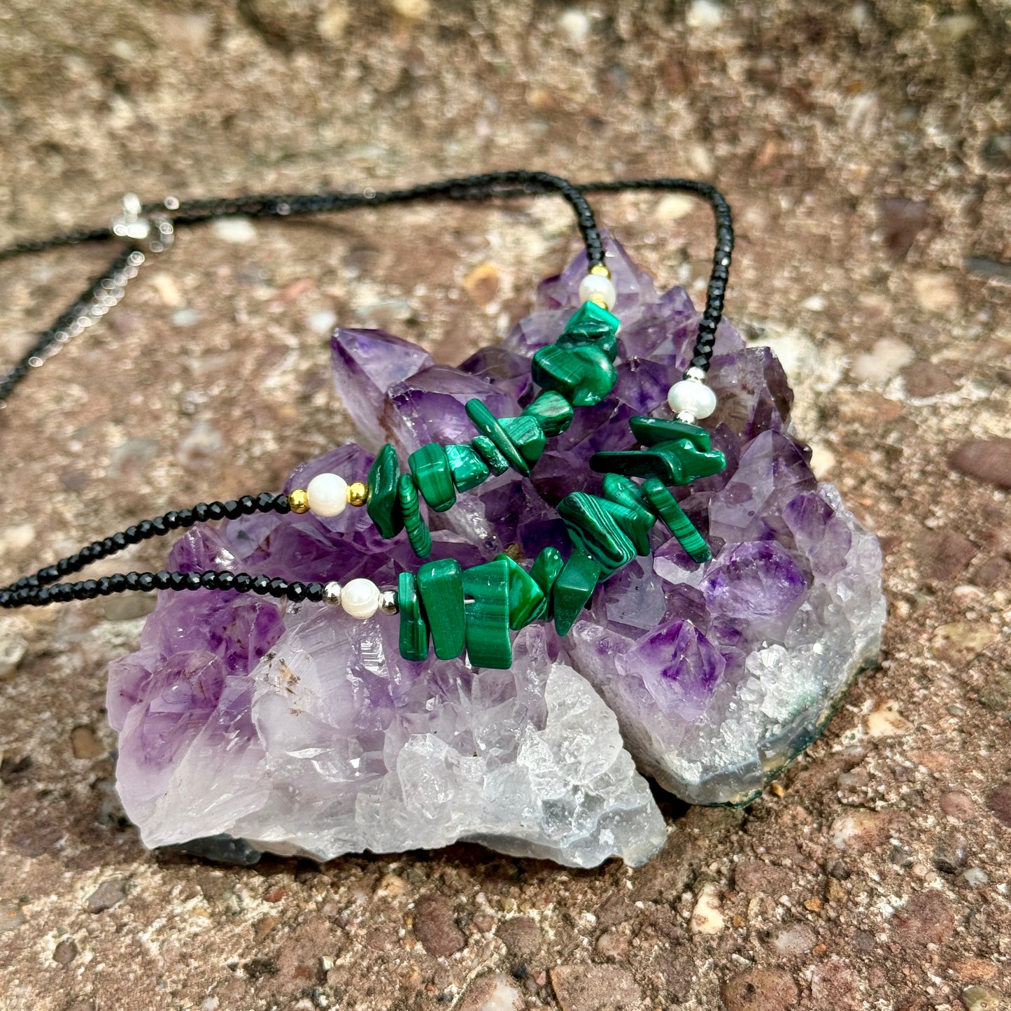 Black Tourmaline and Malachite Choker Necklace