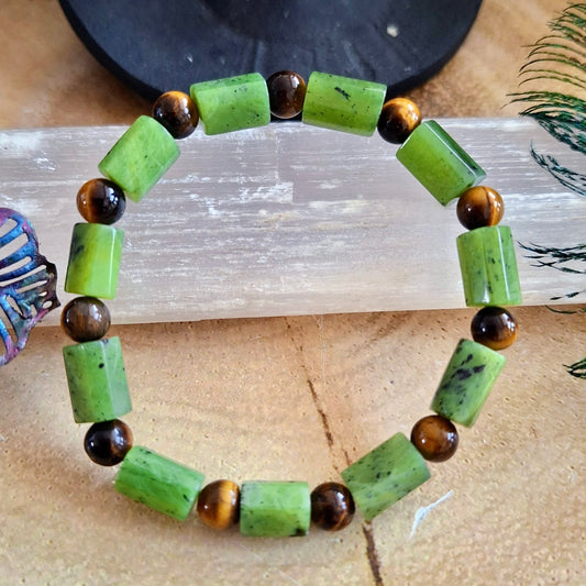 Nephrite Jade and Tigers Eye Beaded Bracelet