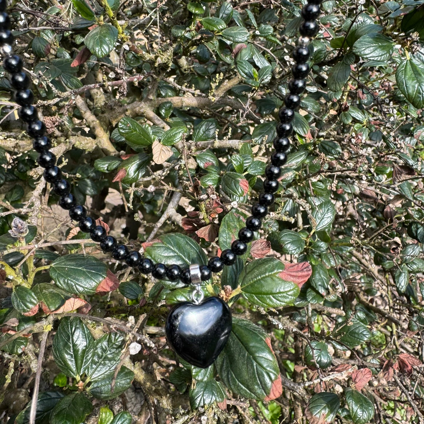 Black Obsidian Heart Charm Choker Necklace 🖤