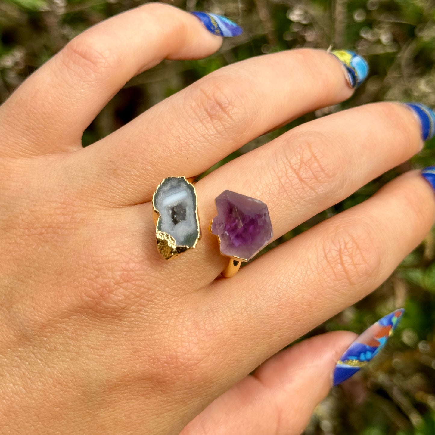 Amethyst and Druzy Agate Adjustable Ring