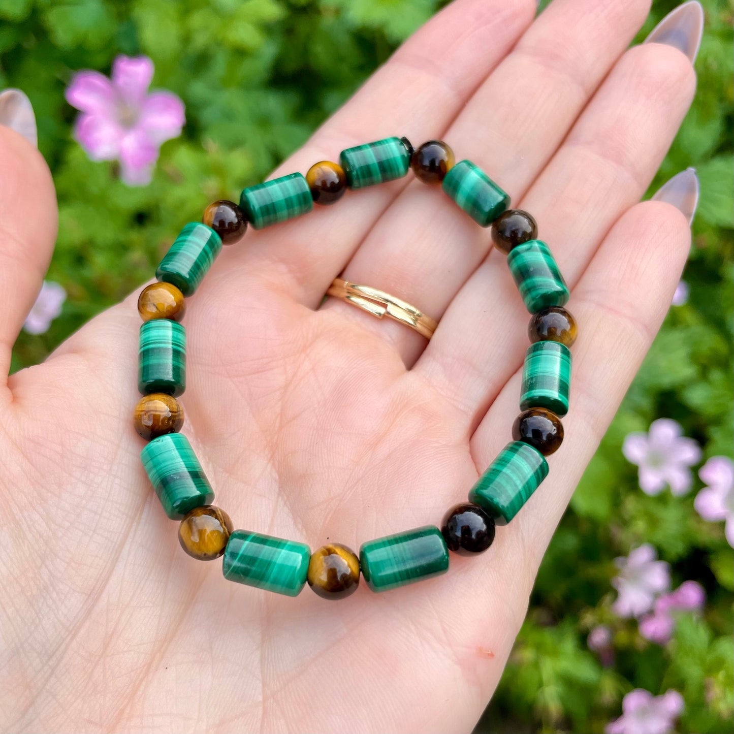 Malachite and Tigers Eye Beaded Bracelet