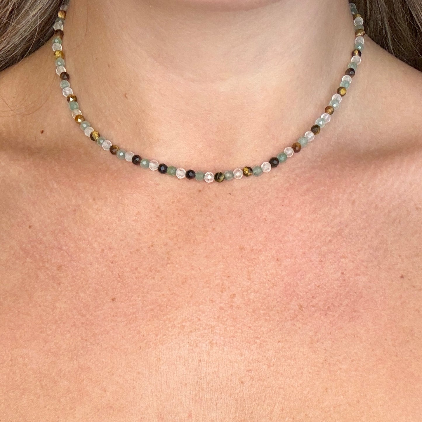 Good Luck & Abundance Choker Necklace - Citrine, Tigers Eye & Green Aventurine