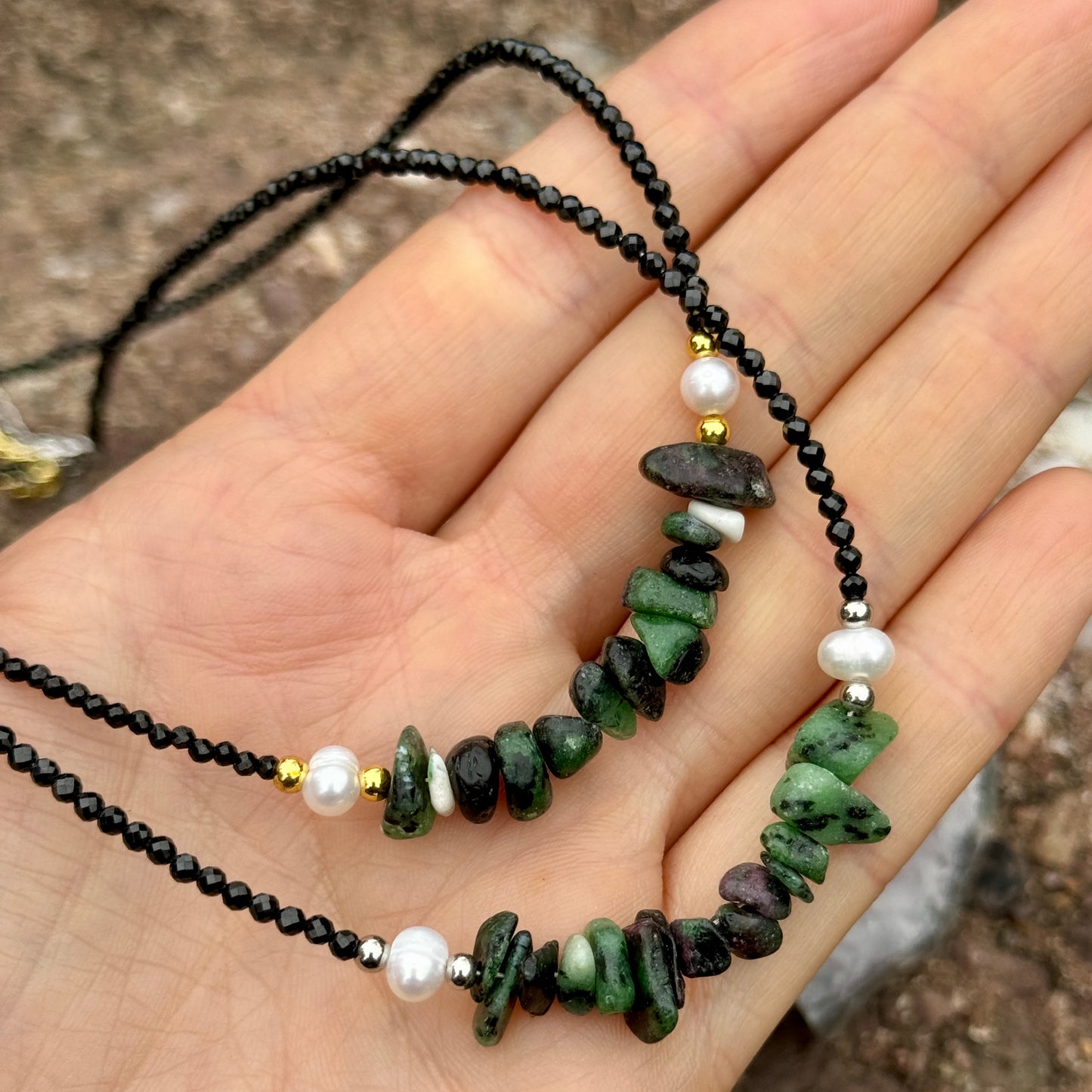 Black Tourmaline and Ruby in Zoisite Choker Necklace