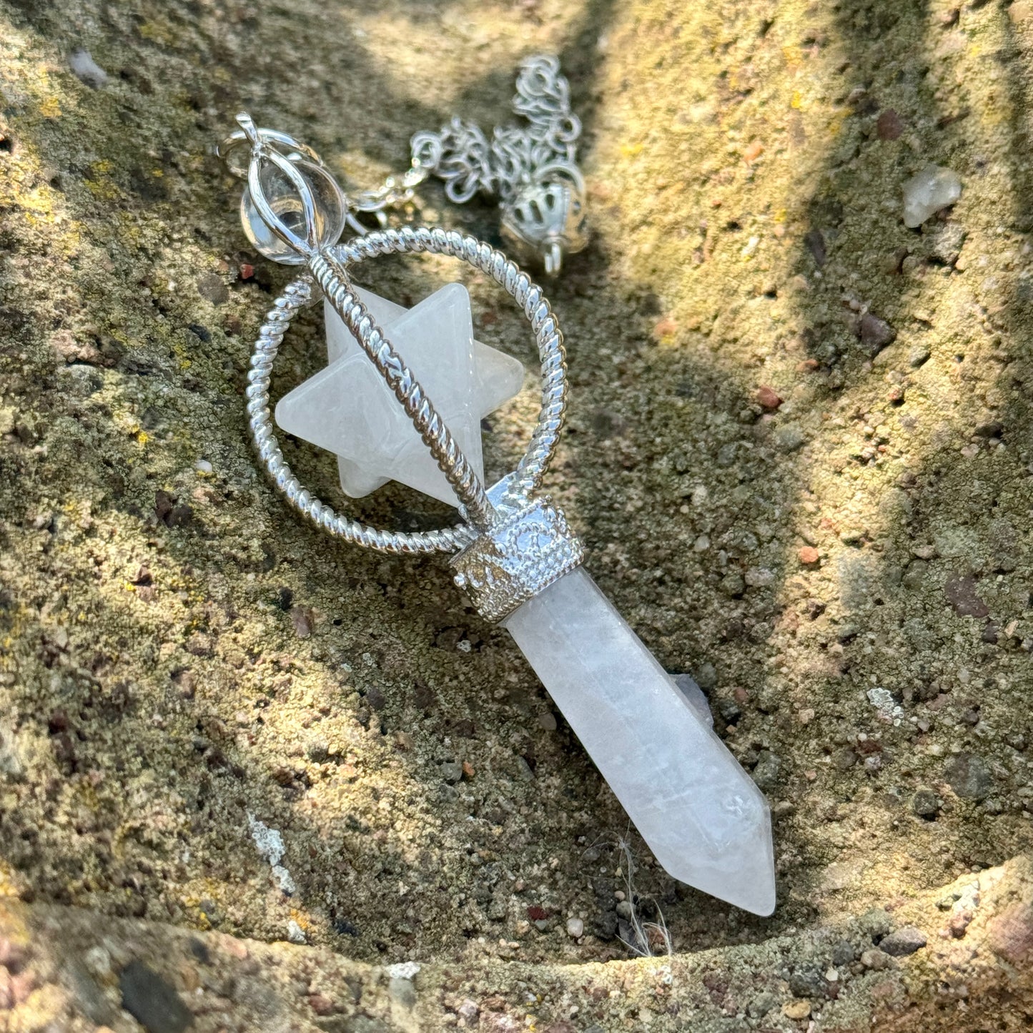 Clear Quartz Merkaba Star and Point Pendulum 🤍💎💫